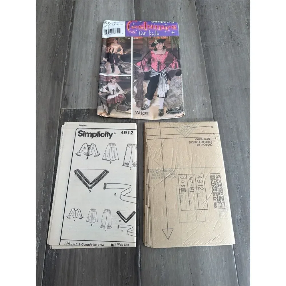 Simplicity 4912 Pirate Halloween Costumes For Girls Size 7-14 Sewing